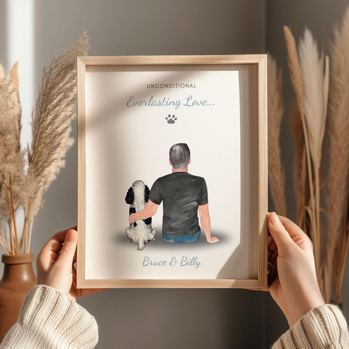 Personalised Man and His Dog Print Unconditional Everlasting Love