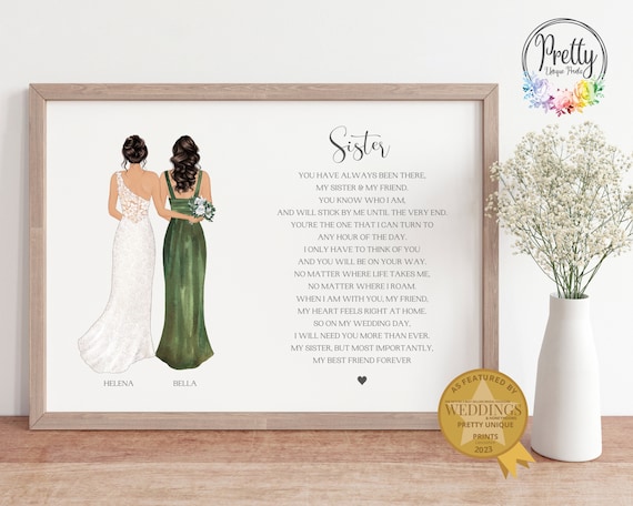 Sister Wedding Day Poem Keepsake Bride and Her Sister Tribute Print