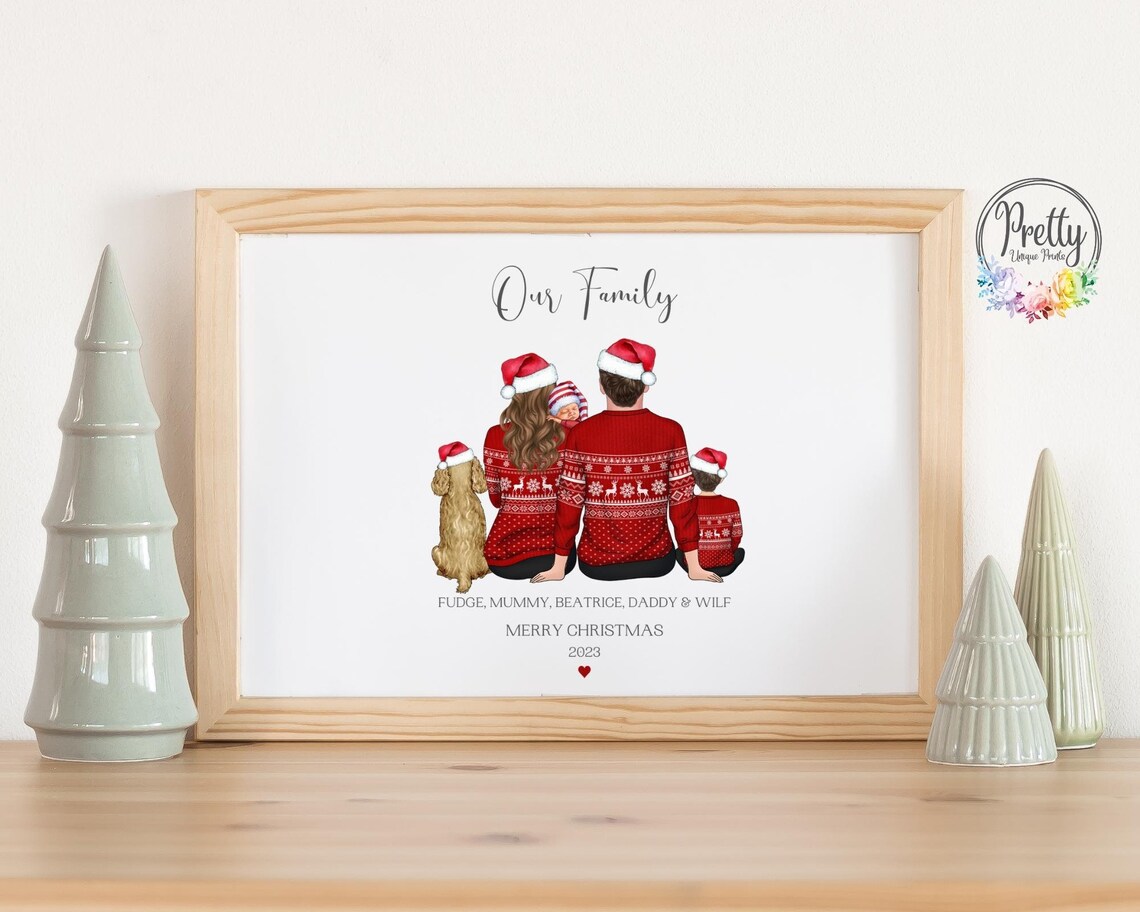 Our Family Merry Christmas 2023 Print Red Jumpers Santa Hats And Dog