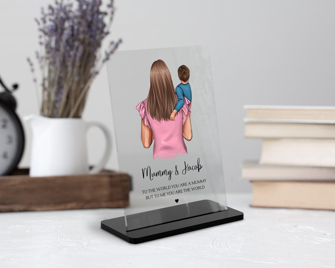 Mummy And Son Piggyback Personalized Mother Son Acrylic Plaque Print