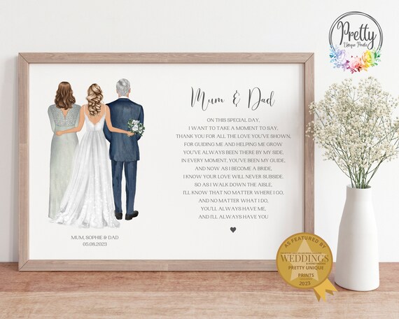 Personalised Mum And Dad Bride Wedding Day Thank You Gift Poster