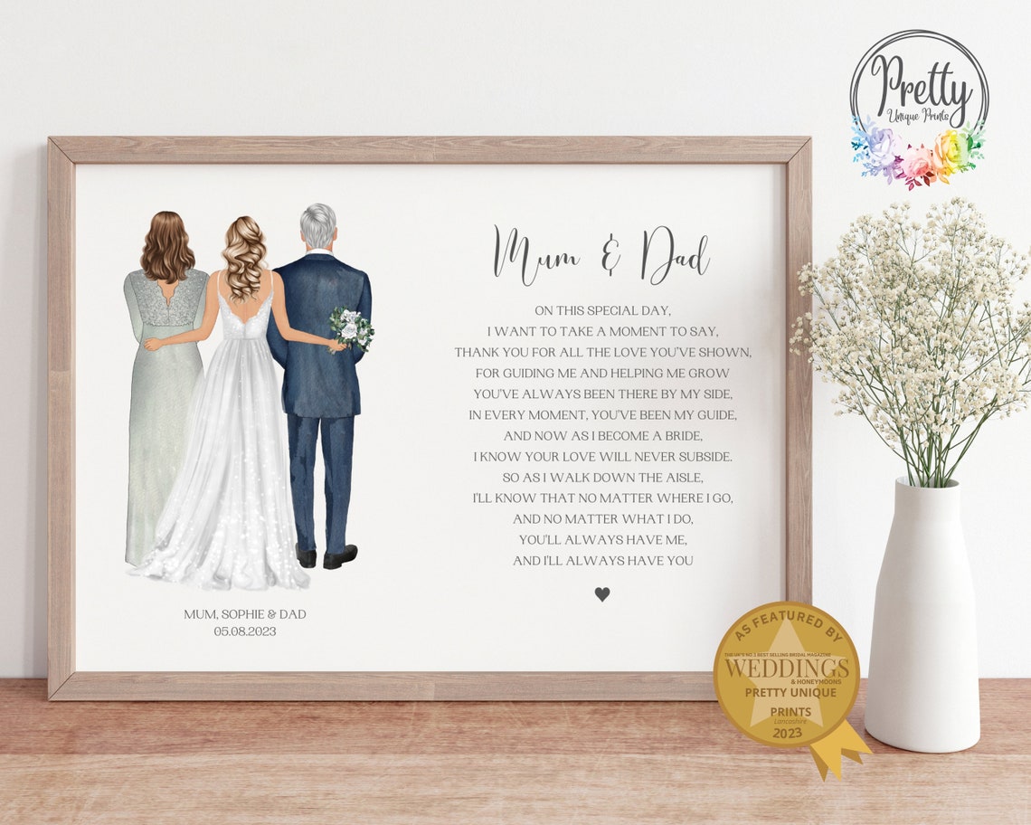 Personalised Mum And Dad Bride Wedding Day Thank You Gift Poster