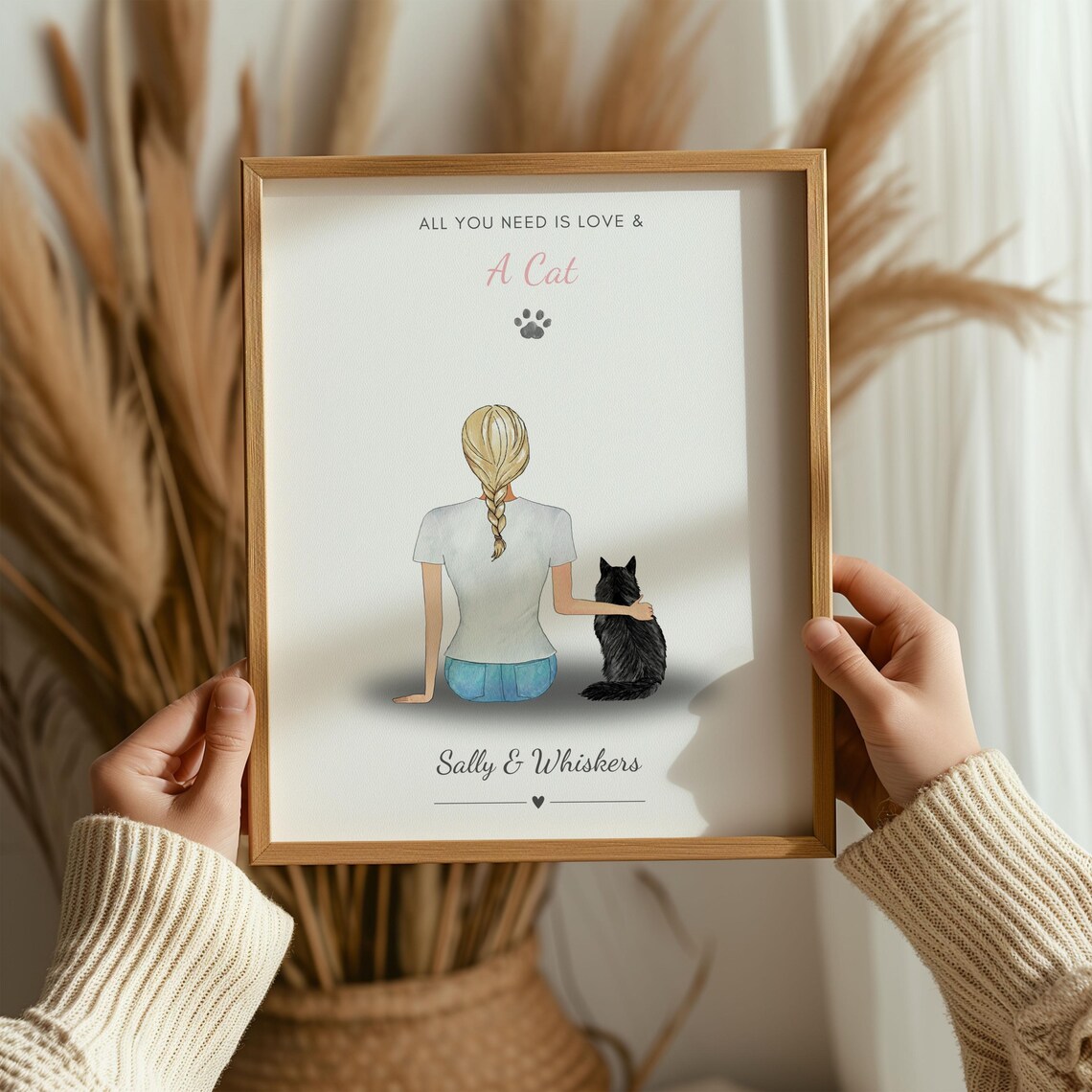 All You Need Is Love And A Cat Woman Black Cat Watercolor Quote Poster