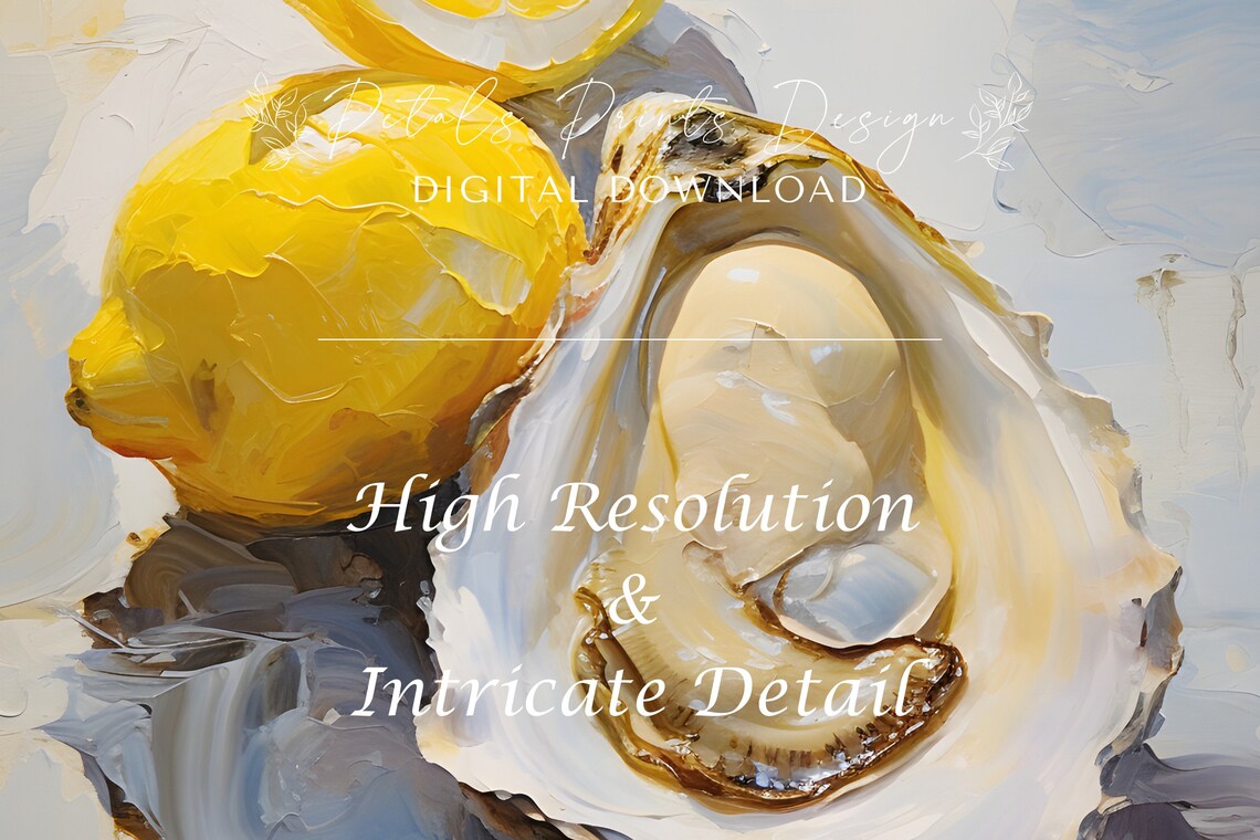 Oyster and Lemon Still Life Coastal Kitchen Oil Painting Poster - Image 3