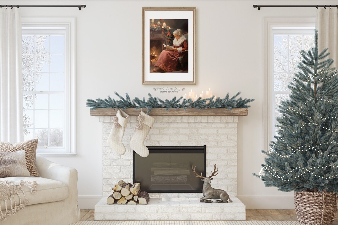 Santa Still Life Painting, Rustic Vintage Xmas Art Print - Image 2