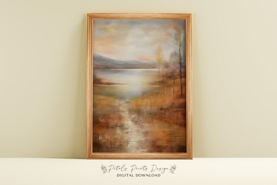 Rustic Fall Landscape Art Print, Vintage Autumn