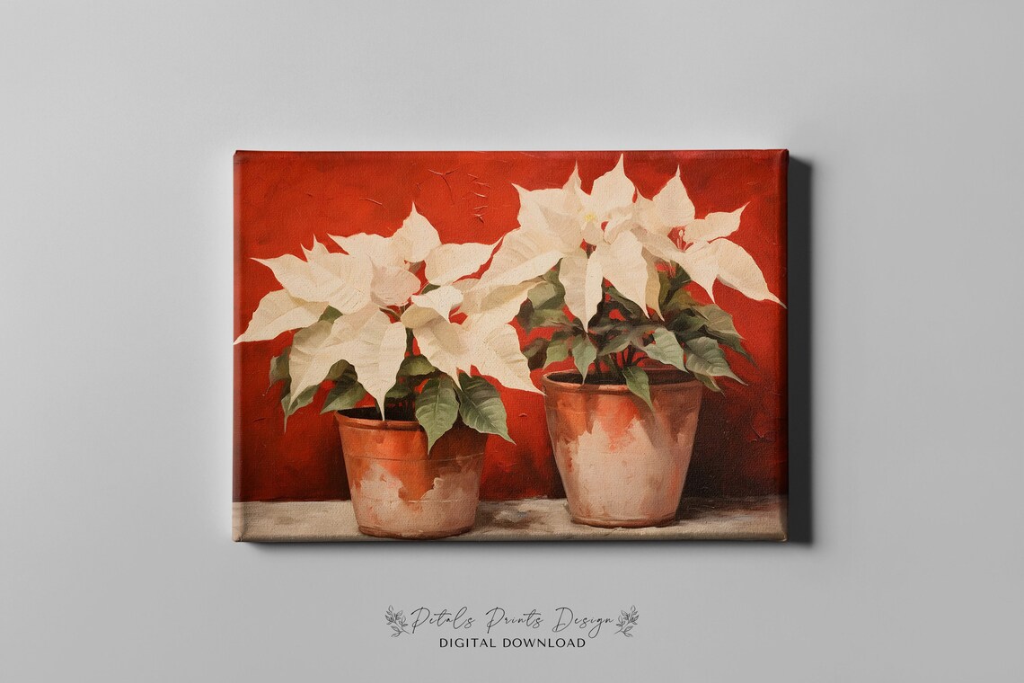 Poinsettia Rustic Christmas Art Print, Vintage Holiday - Image 4