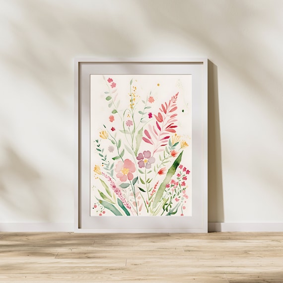 Pink Wildflower Watercolor Botanical Garden Delicate Wall Art