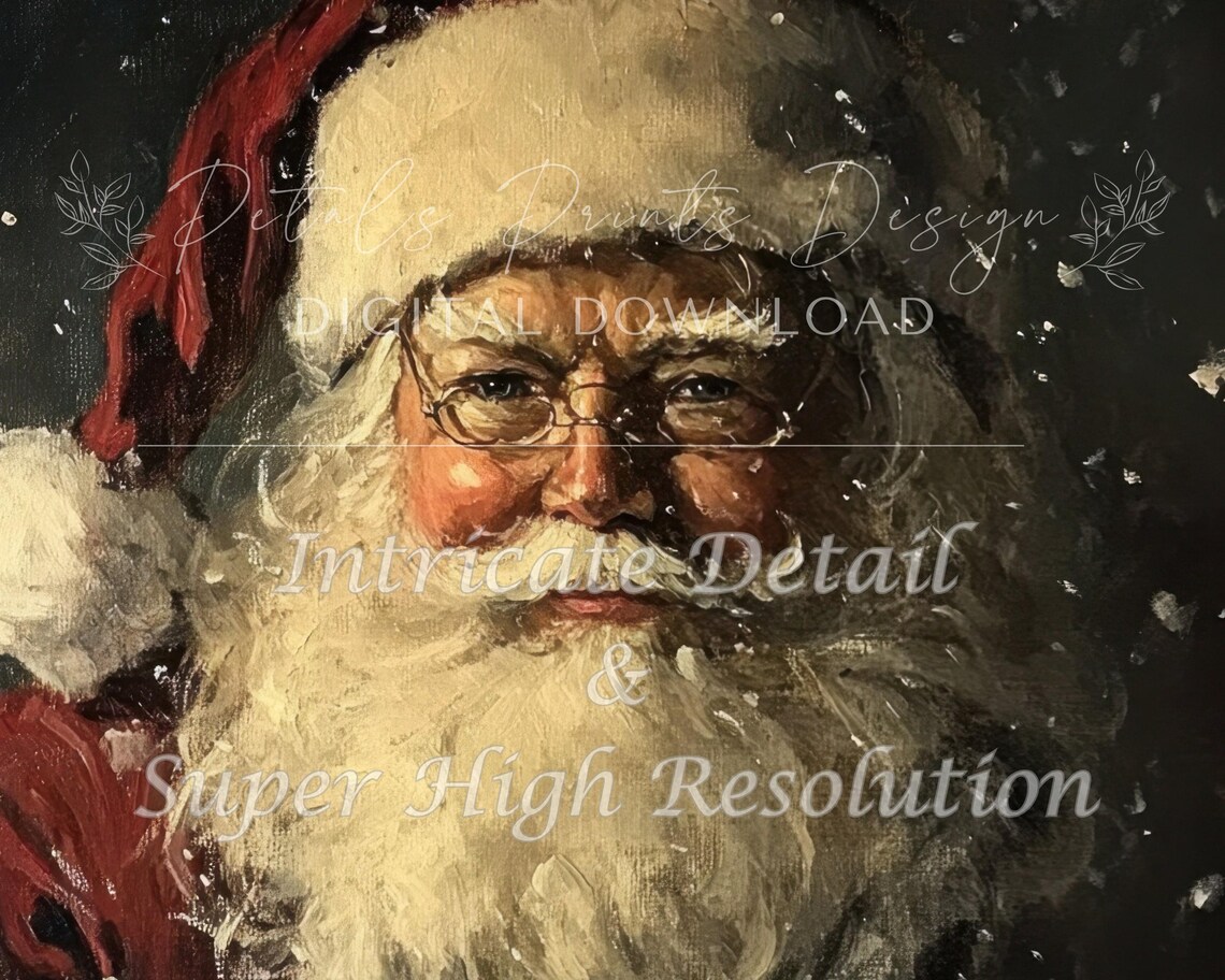 Vintage Santa Painting Christmas Art Print - Image 3