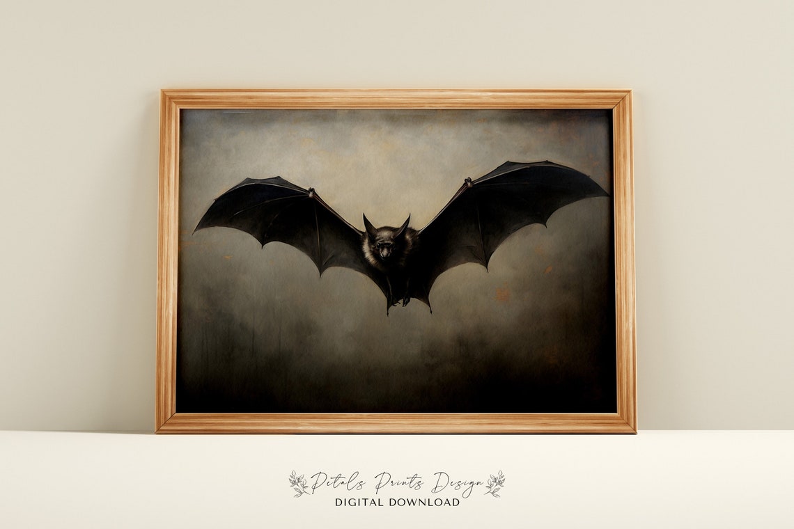 Vintage Bat Painting Rustic Halloween Wall Art