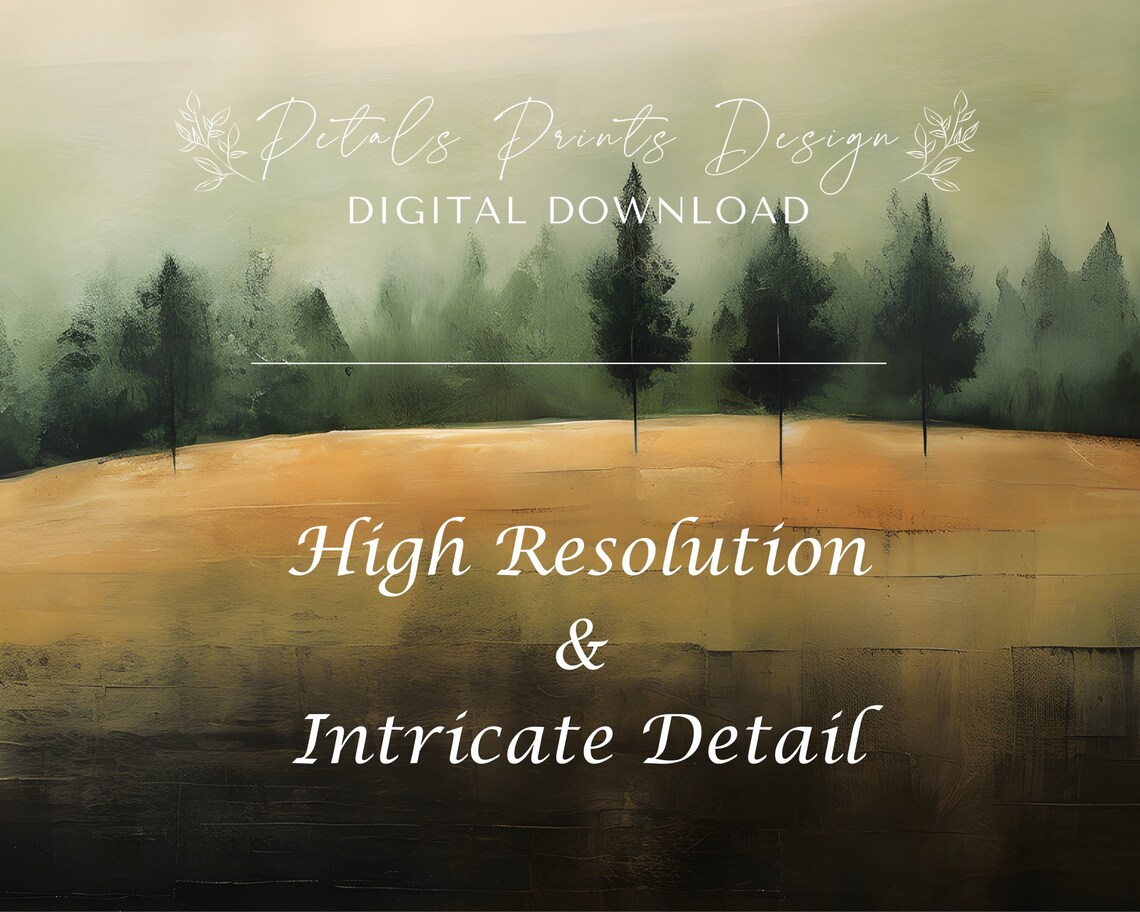 Misty Evergreen Pines Golden Field Minimalist Foggy Landscape Poster - Image 3