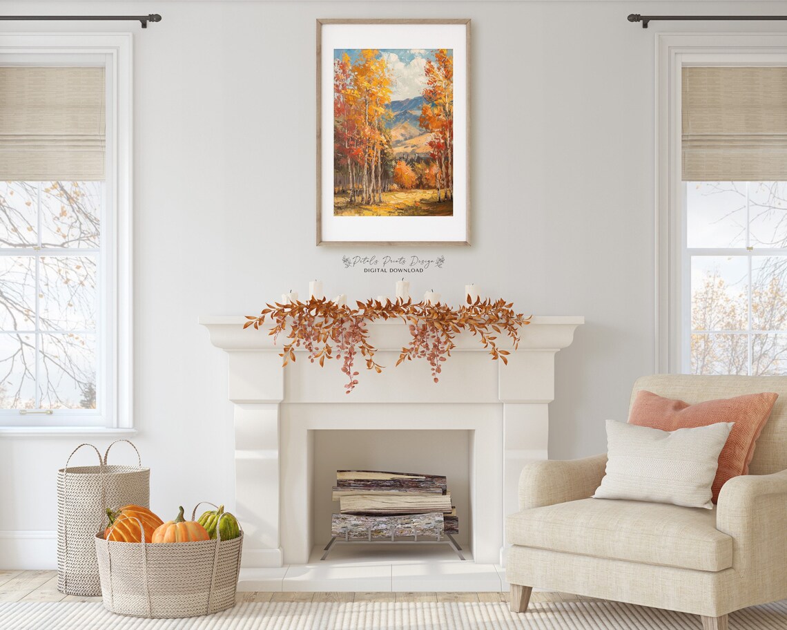 Rustic Autumn Landscape, Vintage Fall Countryside Art Print - Image 2