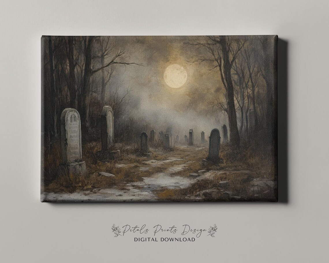 Halloween Graveyard Vintage Style Art Print - Image 4