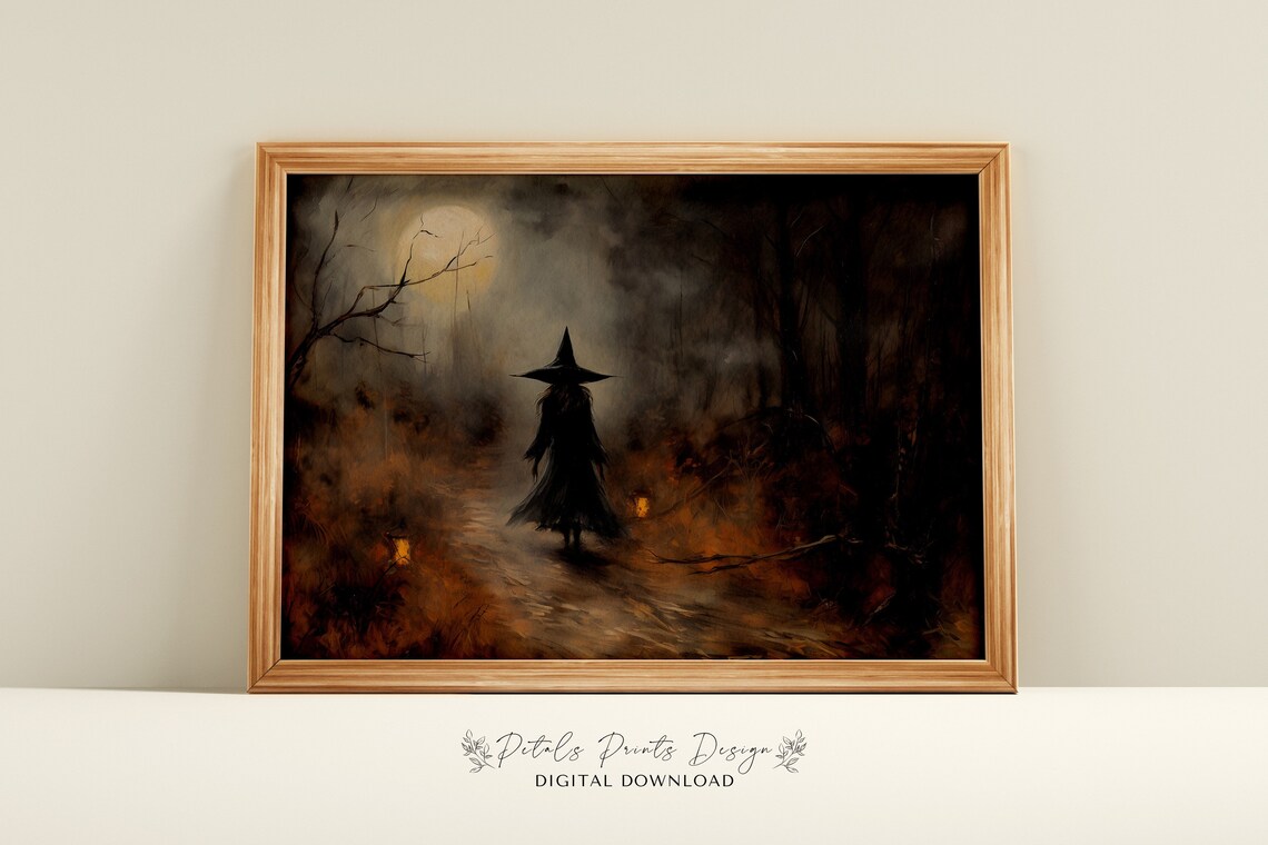 Vintage Witch Halloween Rustic Holiday Poster Print