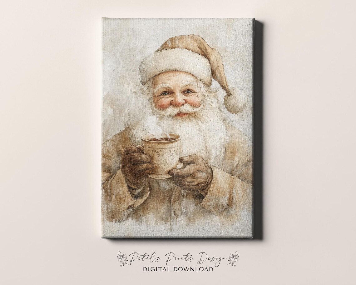 Neutral Santa Christmas Holiday Art Print, Rustic Vintage - Image 4