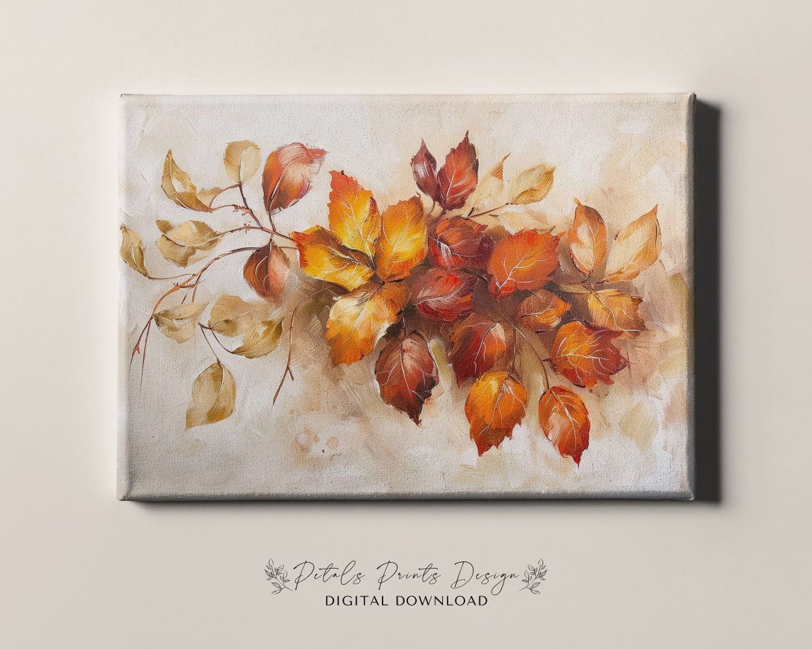 Elegant Autumn Branch Golden Rust Leaves Botanical Fall Art Print - Image 4