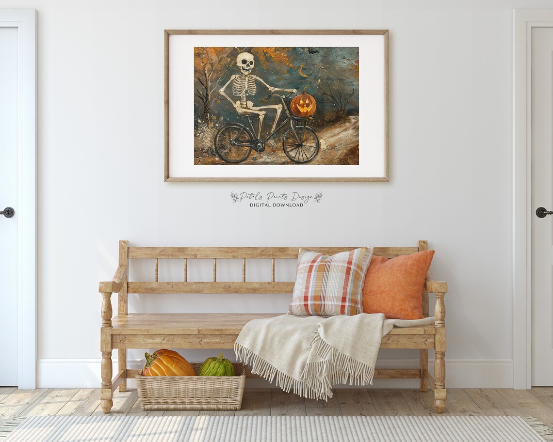 Halloween Skeleton Rustic Vintage Style Art Print - Image 3