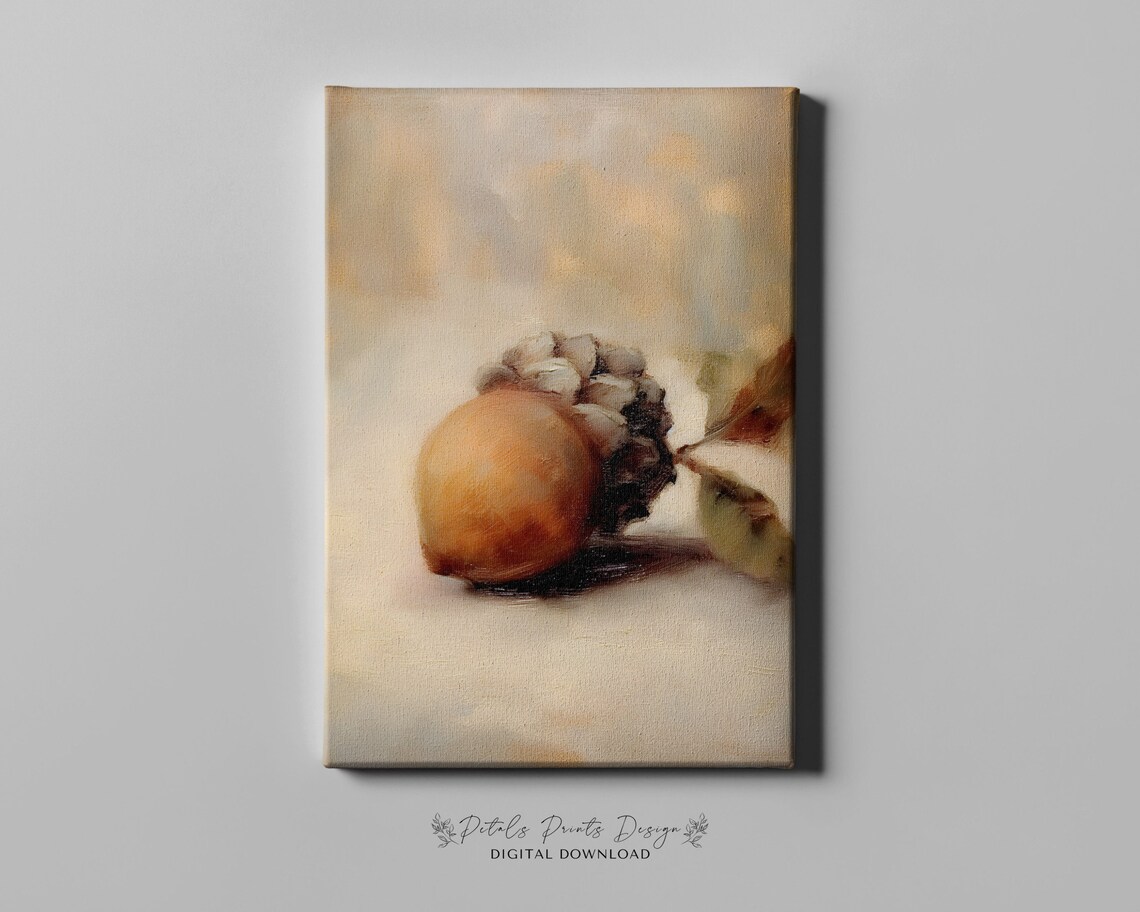 Golden Acorn with Autumn Leaves Oil Painting Still Life Poster - Image 4