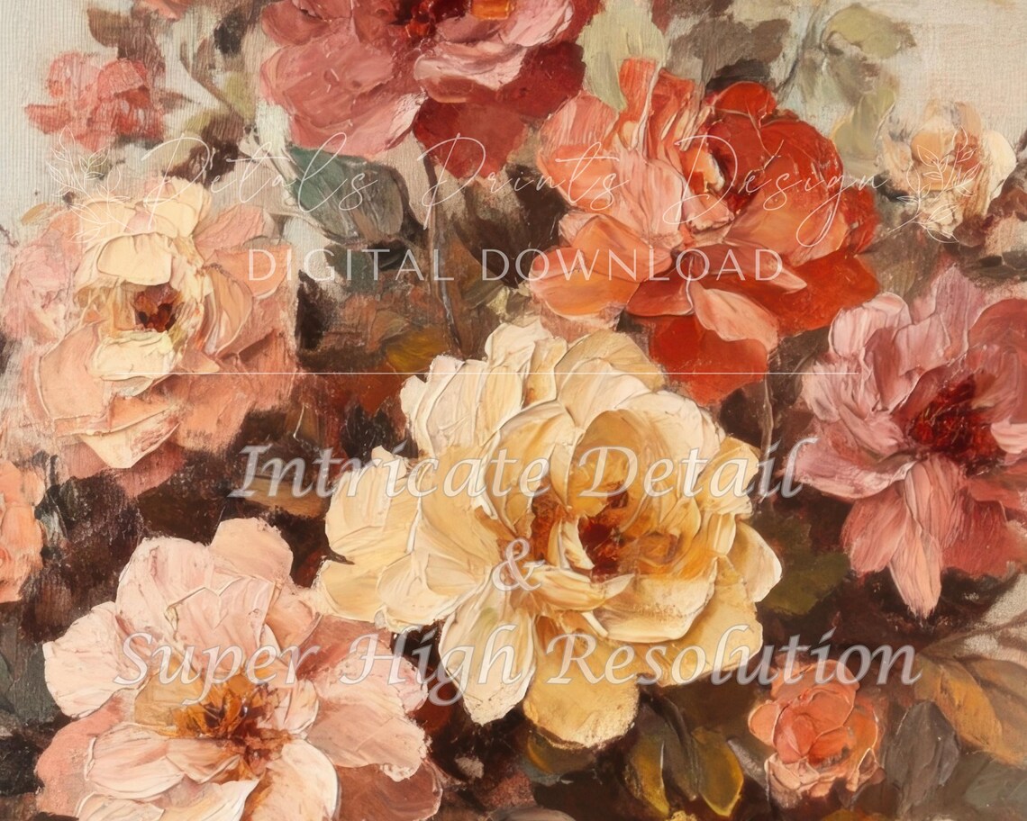 Vintage Rose Bouquet Floral Oil Painting Warm Autumn Tones Poster - Image 2