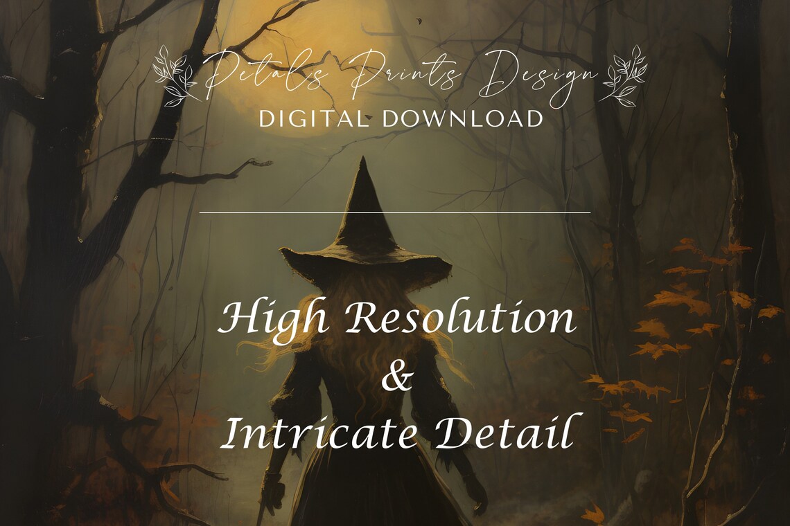 Vintage Witch Halloween Rustic Wall Art Print - Image 3