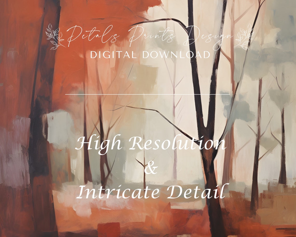 Misty Autumn Forest Abstract Bare Trees in Warm Red Tones Poster - Image 3