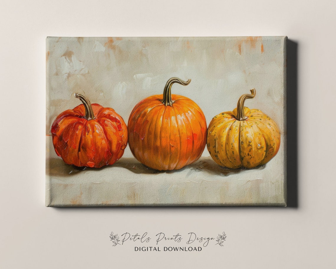 Rustic Heirloom Pumpkin Trio Warty Gourd Impasto Fall Art Print - Image 4