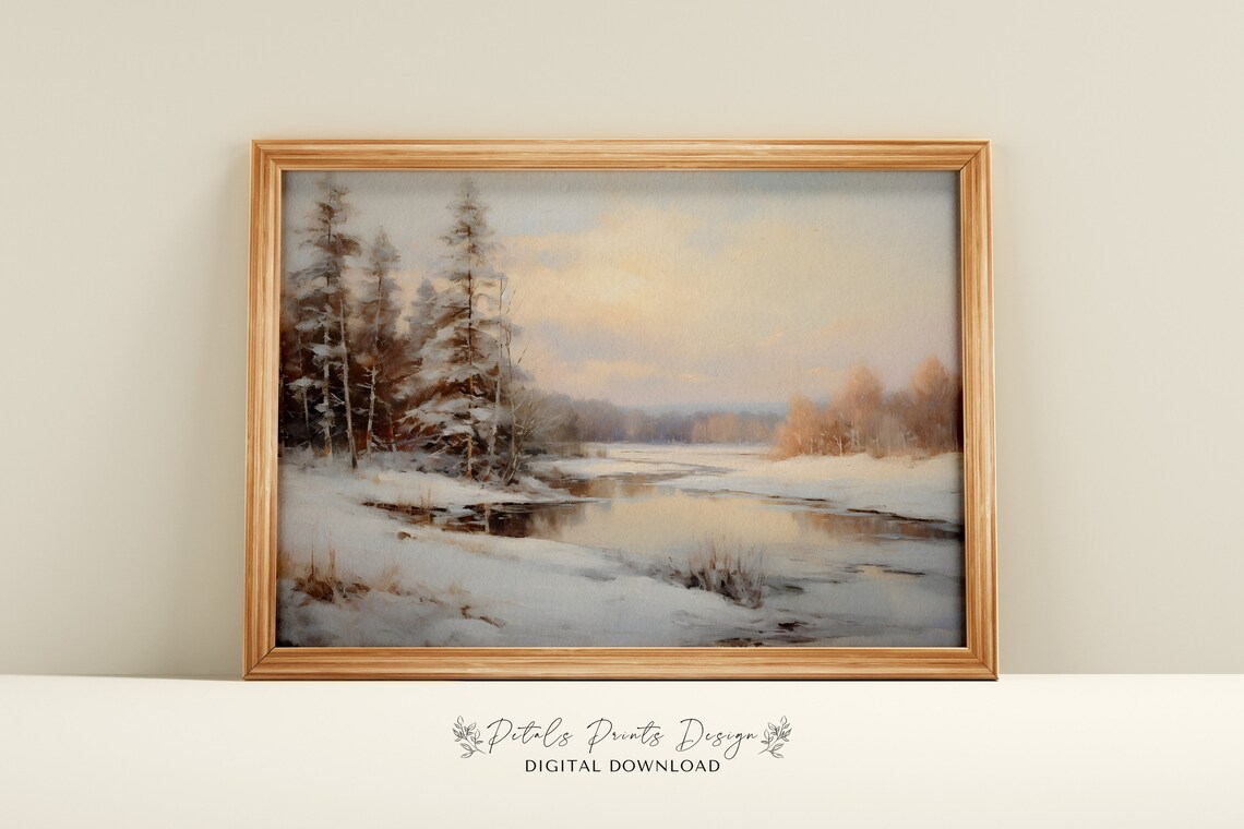 Rustic Winter Landscape Vintage Farmhouse Art Print
