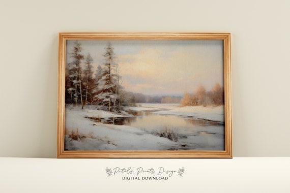 Rustic Winter Landscape Vintage Farmhouse Art Print