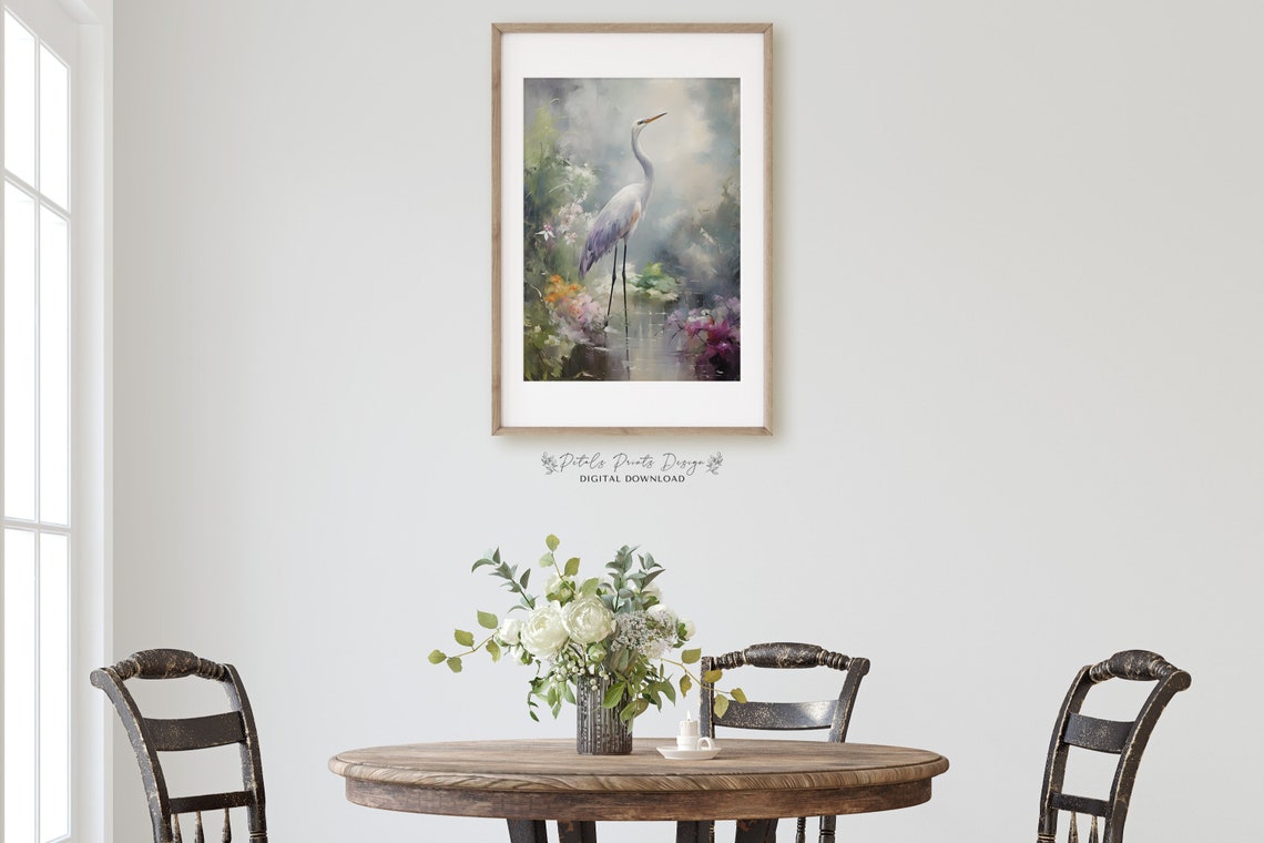 Heron Water Garden Art Vintage Oil Painting Cottagecore Wall Art Decor Farmhouse Print Garden Art Print 2024 - Image 2