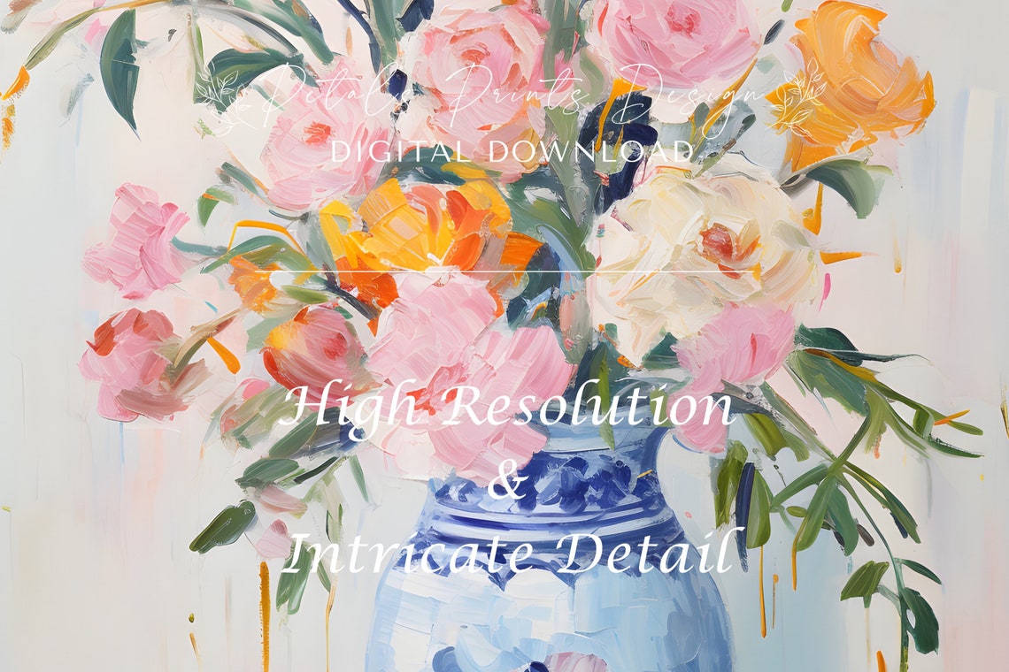 Pink Peonies in Blue White Chinoiserie Vase Floral Still Life Poster - Image 3