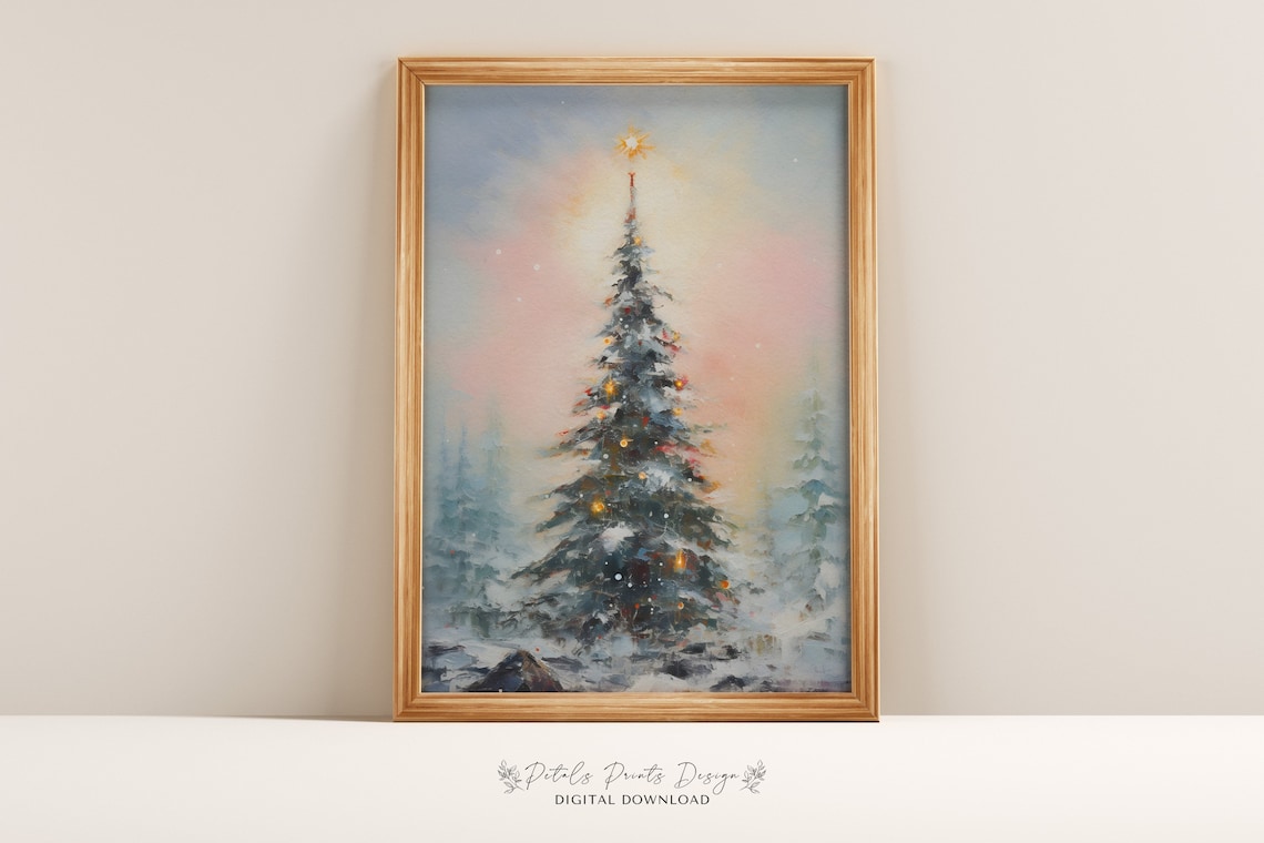 Vintage Christmas Trees Art Print, Rustic Holiday Decor