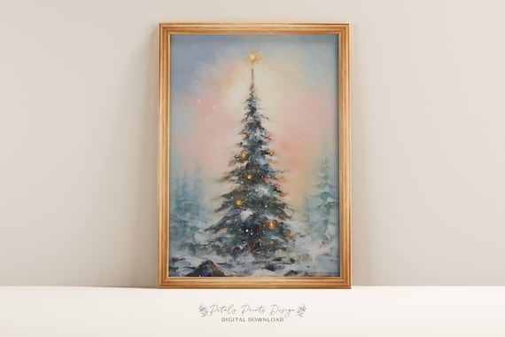 Vintage Christmas Trees Art Print, Rustic Holiday Decor
