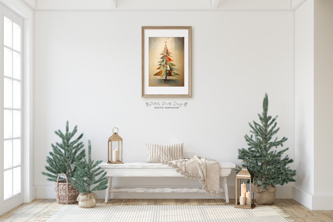 Abstract Christmas Tree Ornaments Mid Century Modern Holiday Poster - Image 2