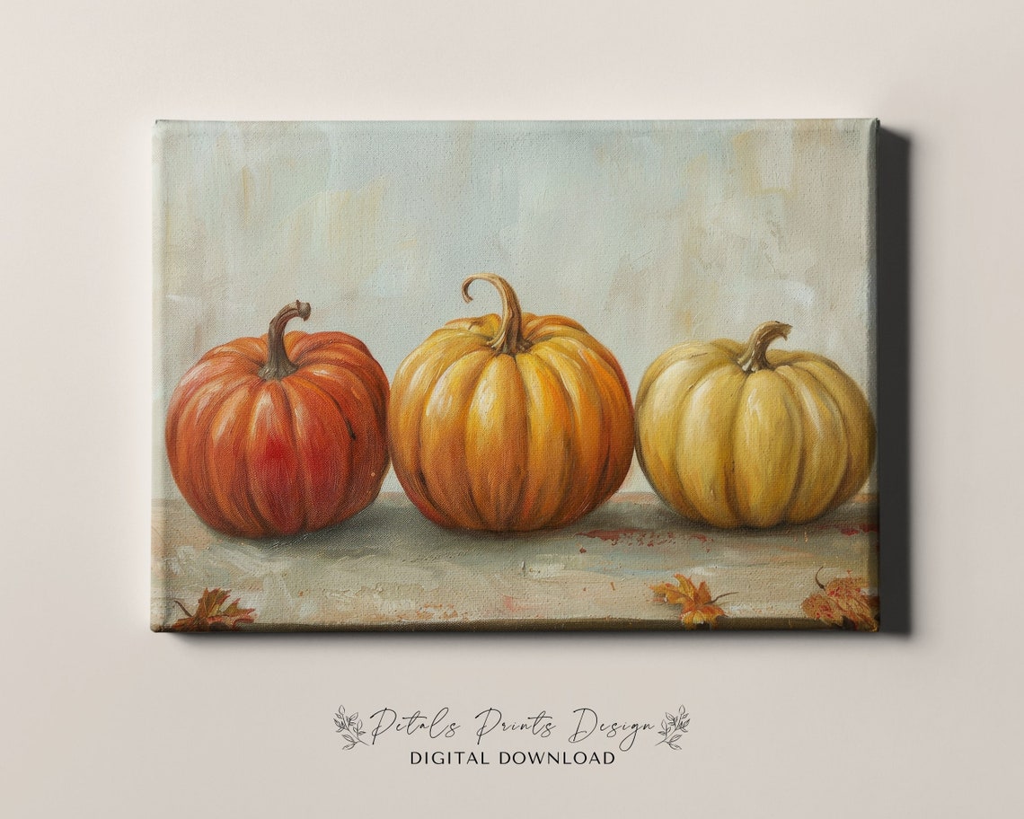 Pumpkin Trio Stone Ledge Autumn Leaves Rustic Fall Art Print - Image 4