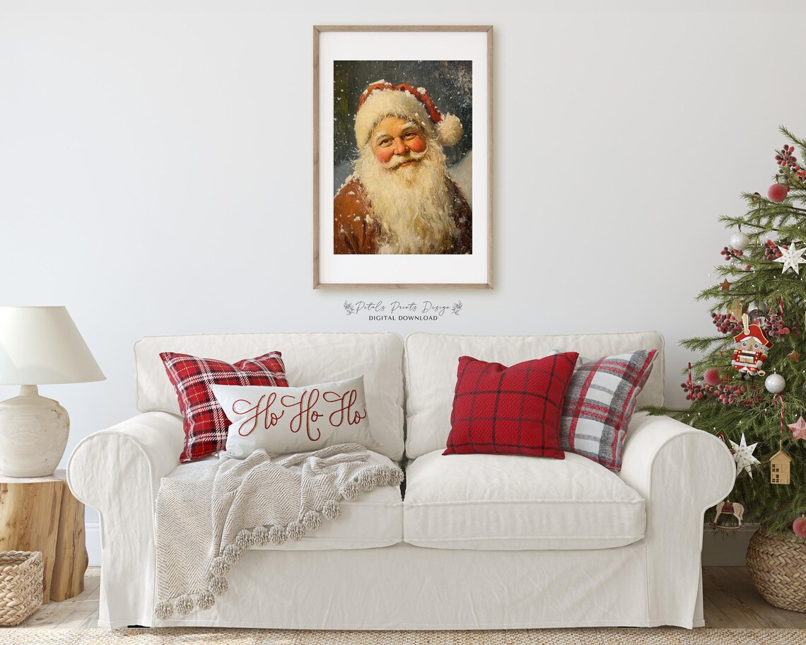 Smiling Santa Claus Portrait in Snow Vintage Christmas Painting Poster - Image 2