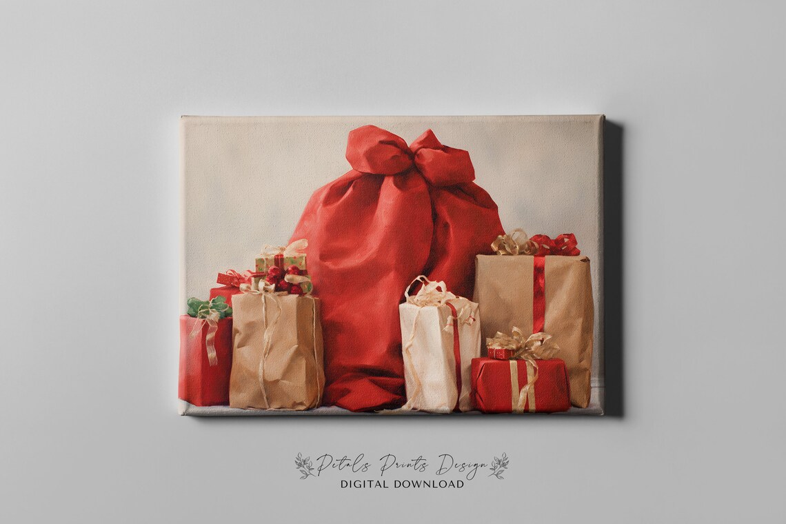 Vintage Christmas Presents Art Print, Rustic Holiday Decor - Image 3