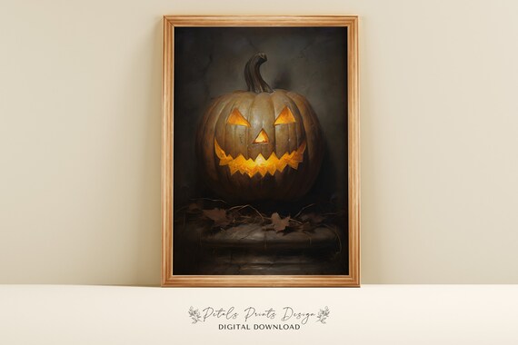 Glowing Jack O Lantern Carved Pumpkin Spooky Halloween Poster