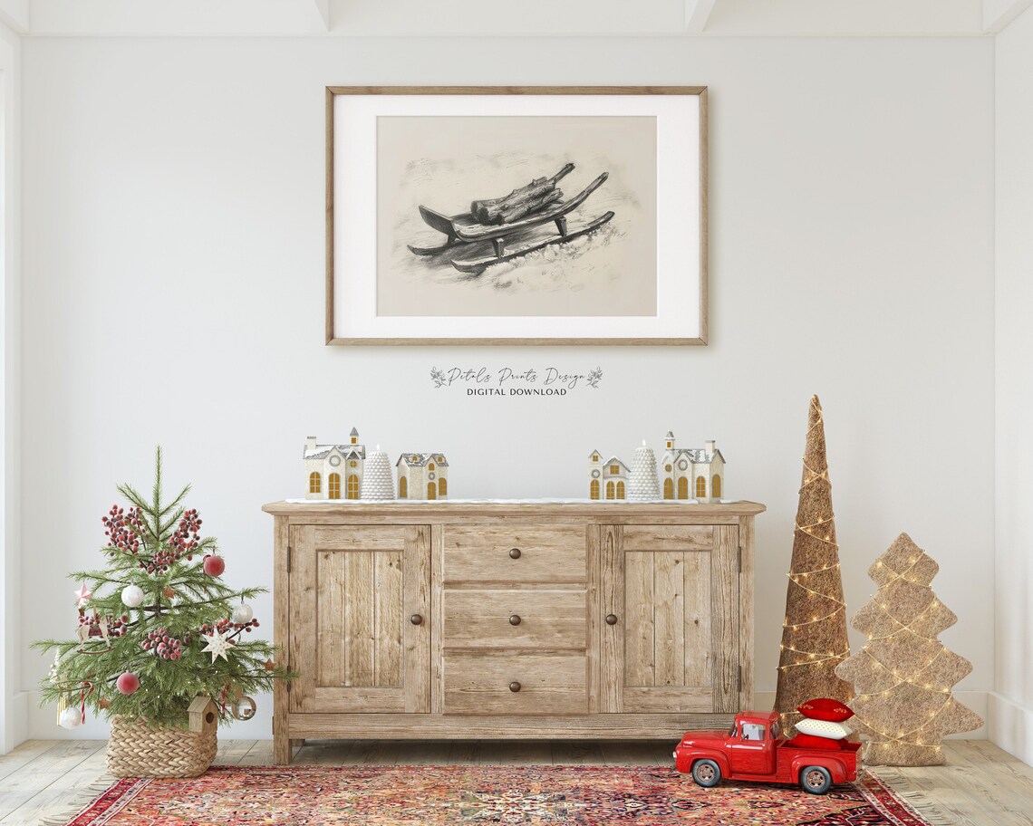 Christmas Sled Vintage Holiday Art Print - Image 3