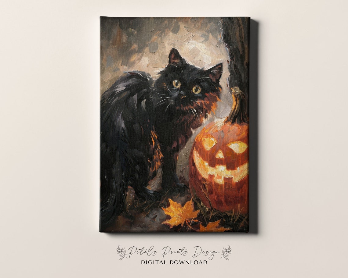 Fluffy Black Cat With Glowing Jack O Lantern Fall Night Poster - Image 4