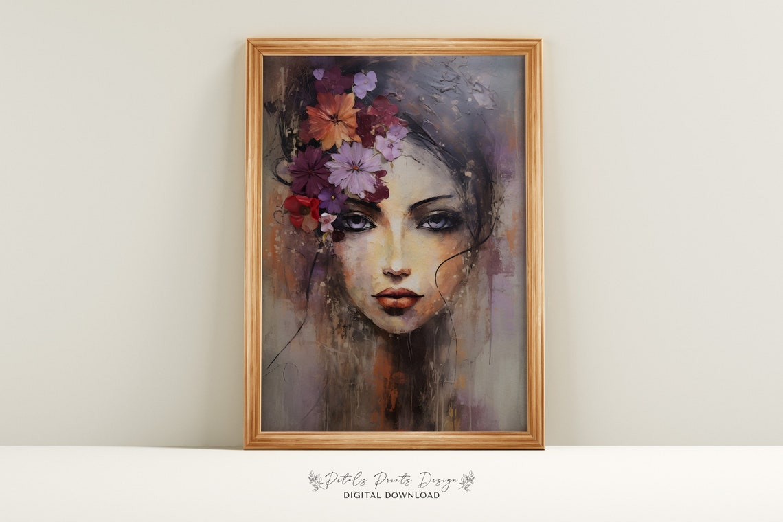 Flower Woman Art Vintage Oil Painting Cottagecore Wall Art Decor Farmhouse Print Garden Art Print 2024
