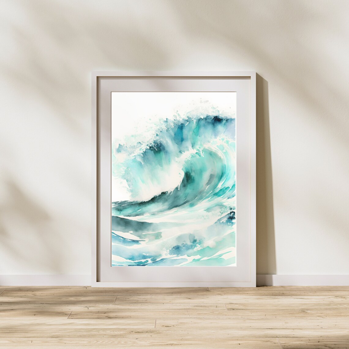 Turquoise Ocean Wave Watercolor Coastal Art Poster for Beach House Walls