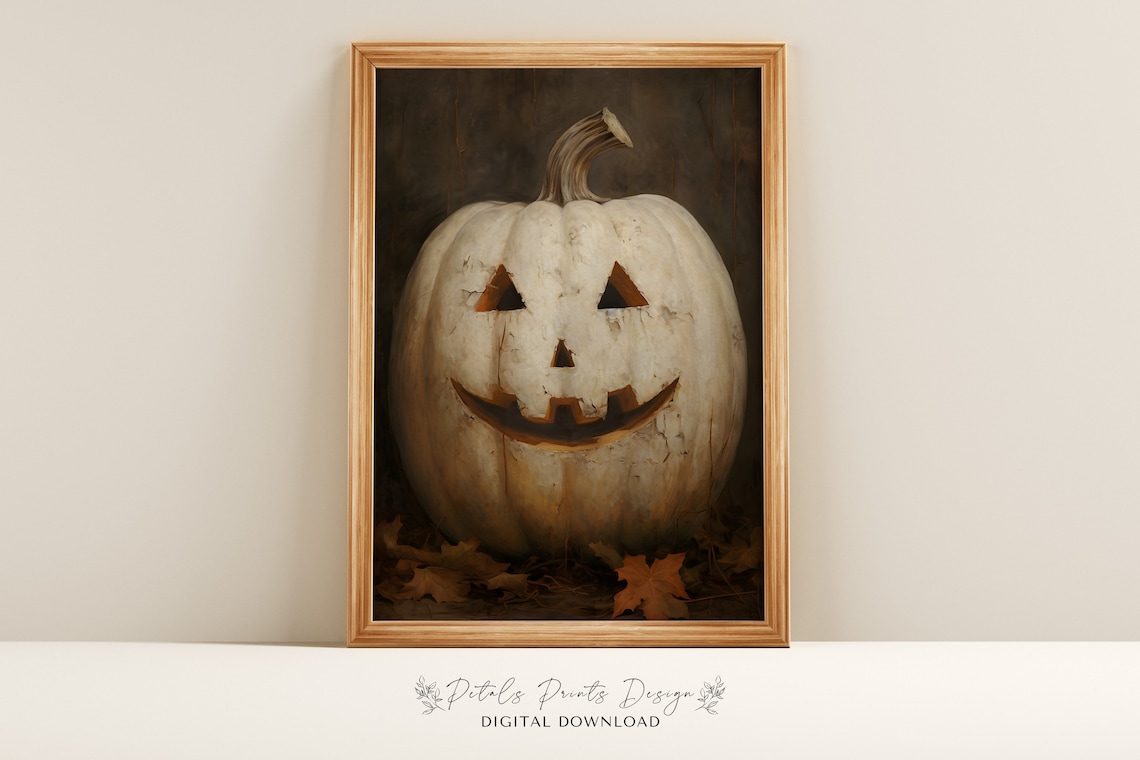 Vintage Pumpkin Halloween Poster, Rustic Jack-O-Lantern