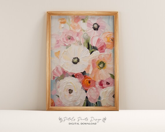 Blush Pink and White Peony Style Blooms Vertical Floral Poster