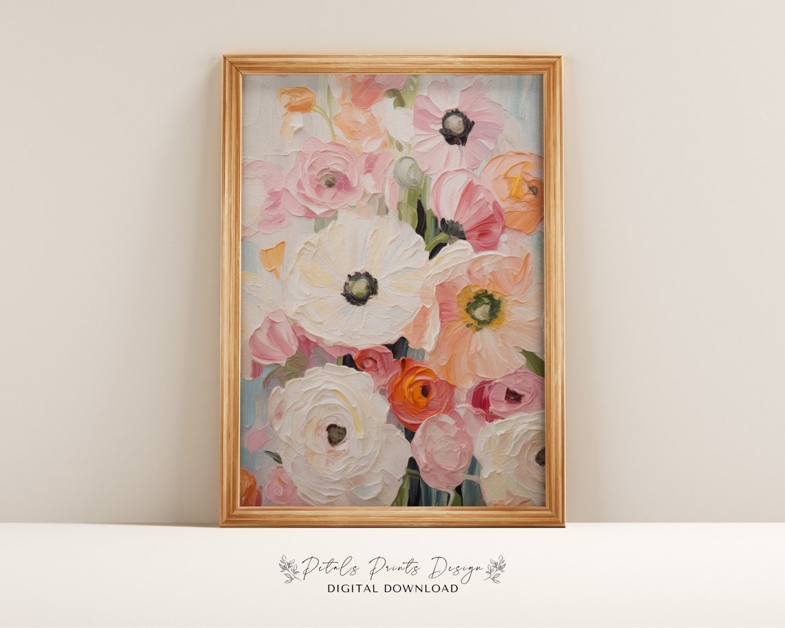 Blush Pink and White Peony Style Blooms Vertical Floral Poster