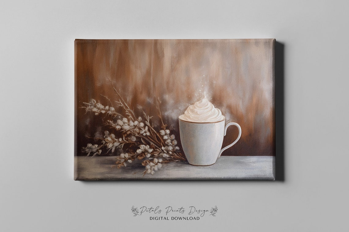 Hot Cocoa Mug with Whipped Cream Willow Branch Still Life Poster - Image 4