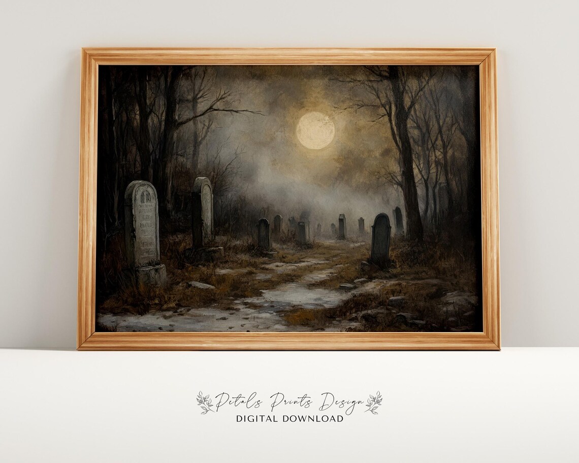 Halloween Graveyard Vintage Style Art Print