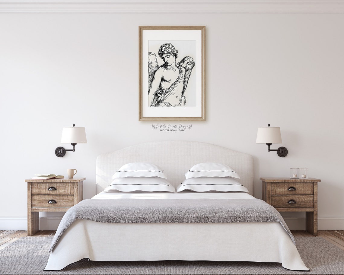 Winged Angel Line Drawing Vintage Ink Sketch Classical Poster - Image 2