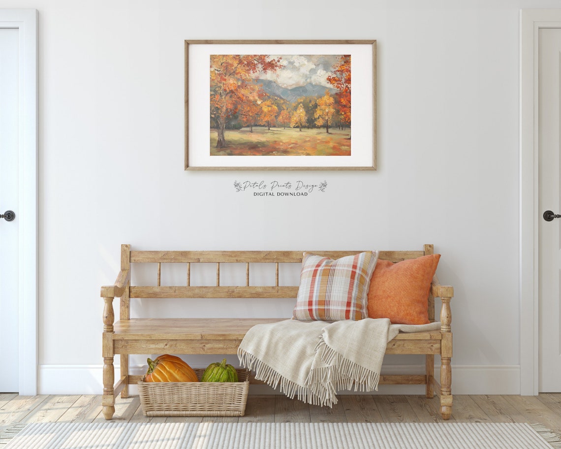 Moody Autumn Forest Mountains Oil Painting Vintage Fall Art Print - Image 3