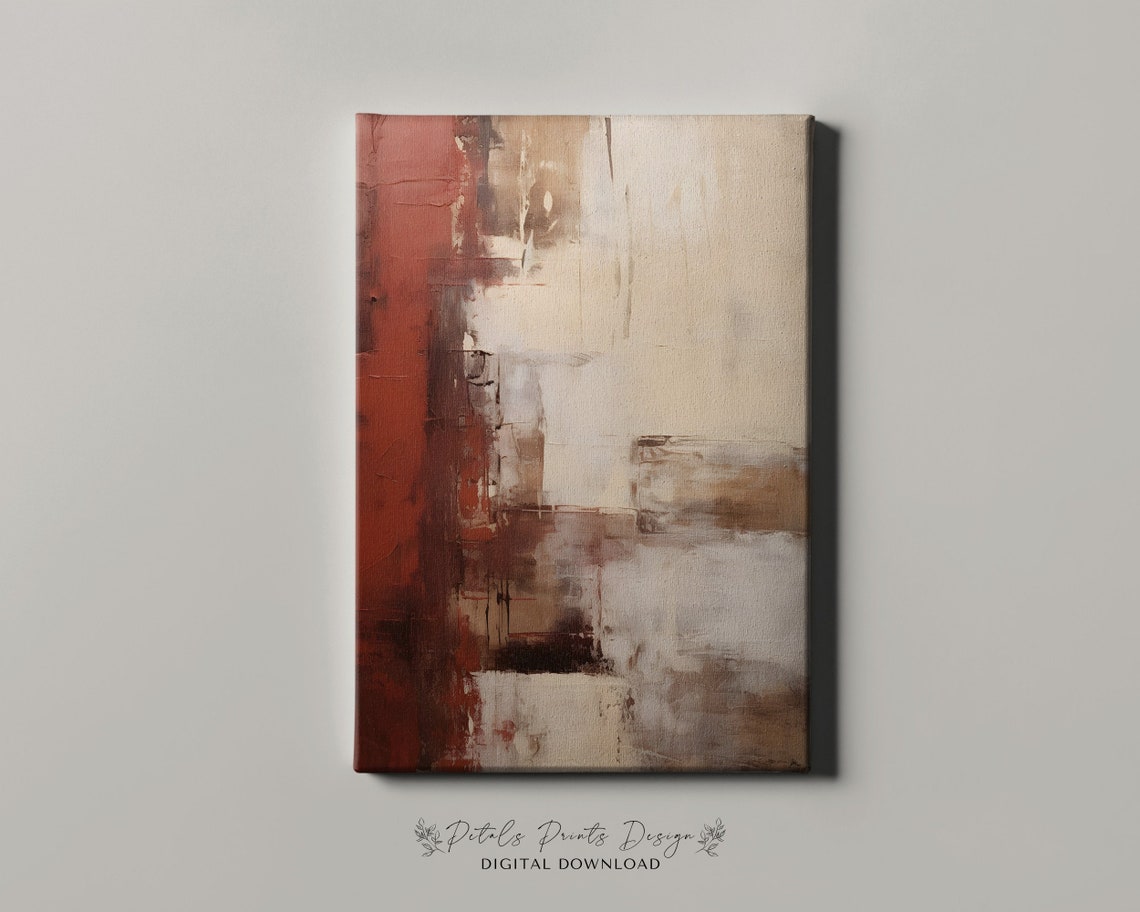 Rust Red Vertical Strip Neutral Beige Abstract Modern Poster - Image 4
