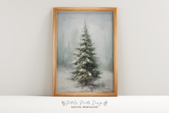 Vintage Pine Tree Christmas Art Print, Rustic Holiday